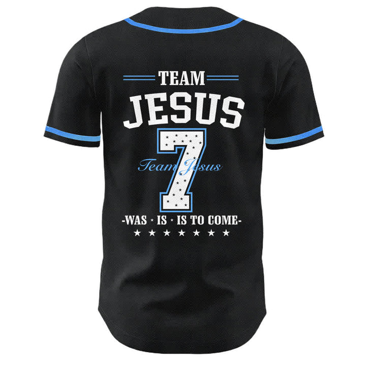Maglia da baseball unisex Christianartworkshop Team Jesus Number 7 Was Is To Come - image 1