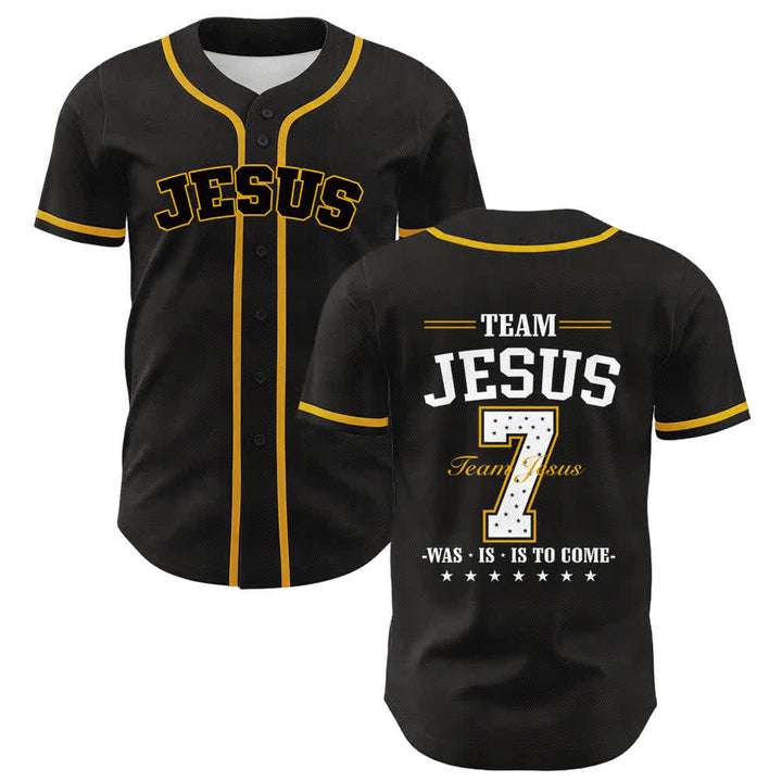 Maglia da baseball unisex Christianartworkshop Team Jesus Number 7 Was Is To Come - Giallo - 5XL - image 3