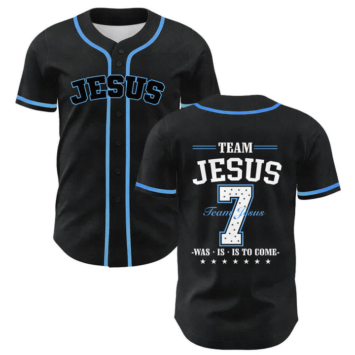 Maglia da baseball unisex Christianartworkshop Team Jesus Number 7 Was Is To Come - Blu - 5XL - image 0