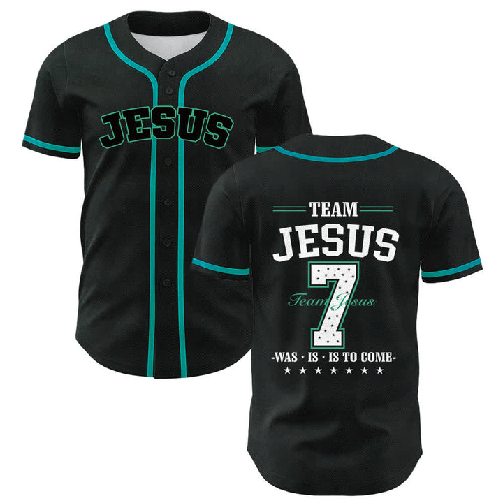 Maglia da baseball unisex Christianartworkshop Team Jesus Number 7 Was Is To Come - Verde scuro - 5XL - image 24