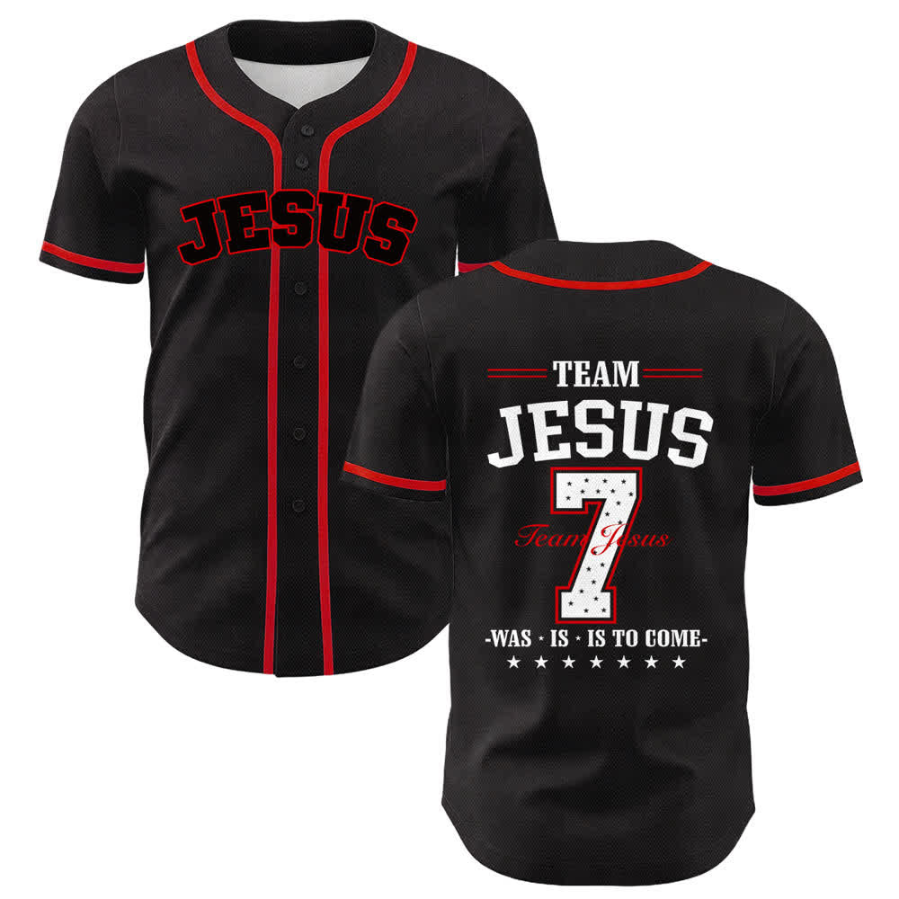 Maglia da baseball unisex Christianartworkshop Team Jesus Number 7 Was Is To Come - Rosso - 5XL - image 12
