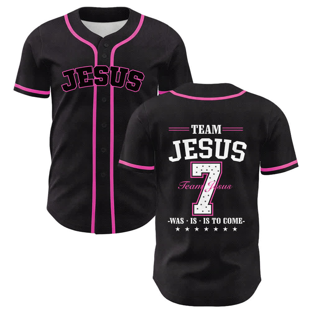 Maglia da baseball unisex Christianartworkshop Team Jesus Number 7 Was Is To Come - Rosa - 5XL - image 9