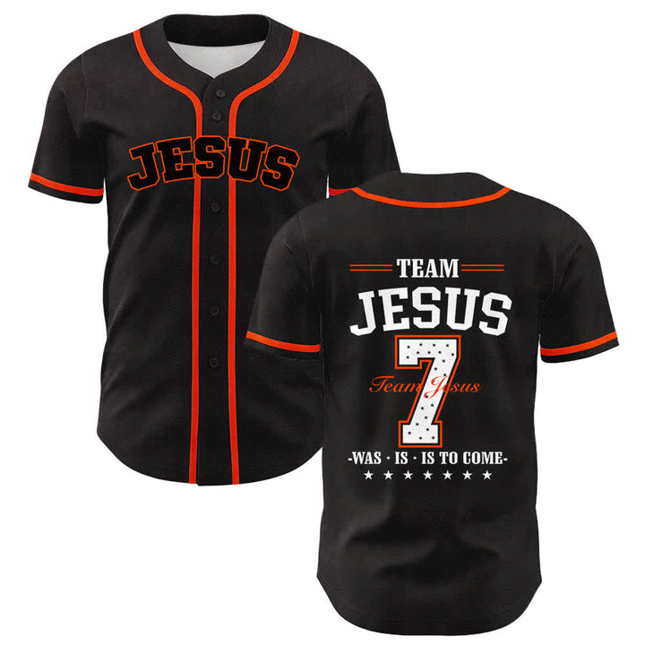 Maglia da baseball unisex Christianartworkshop Team Jesus Number 7 Was Is To Come - Arancia - 5XL - image 15