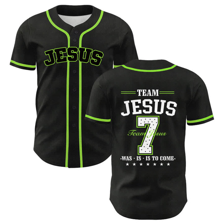 Maglia da baseball unisex Christianartworkshop Team Jesus Number 7 Was Is To Come - Verde chiaro - 5XL - image 18