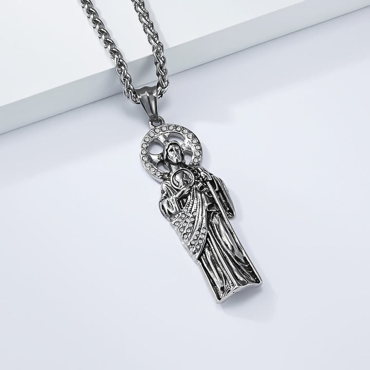Christianartworkshop Collana con ciondolo cubano di San Giuda Taddeo con aureola di strass: emblema di salvezza in caso di fortuna disperata - Argento - image 4