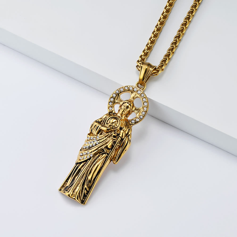 Christianartworkshop Collana con ciondolo cubano di San Giuda Taddeo con aureola di strass: emblema di salvezza in caso di fortuna disperata - image 3