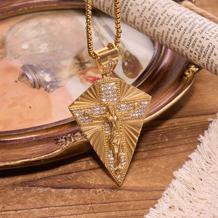 Christianartworkshop Collana con ciondolo a crocifisso con diamanti a raggiera: emblema della luce celeste redentrice - Crocifisso - image 0