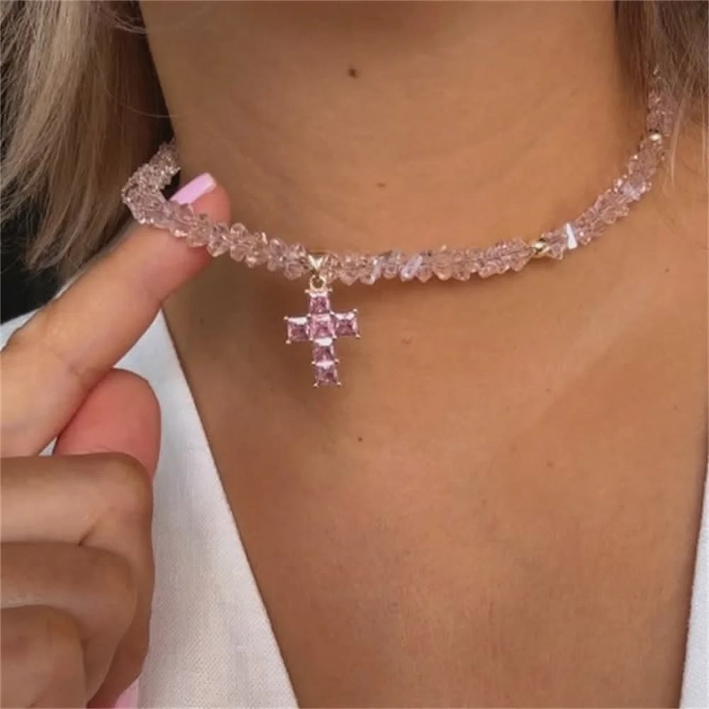 Christianartworkshop Bracciale con ciondolo a croce e perline di cristallo sfaccettate: emblema di una scintillante benedizione celeste. - image 1