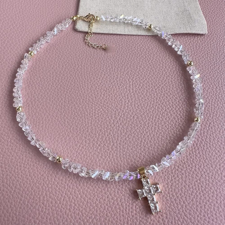 Christianartworkshop Bracciale con ciondolo a croce e perline di cristallo sfaccettate: emblema di una scintillante benedizione celeste. - image 6