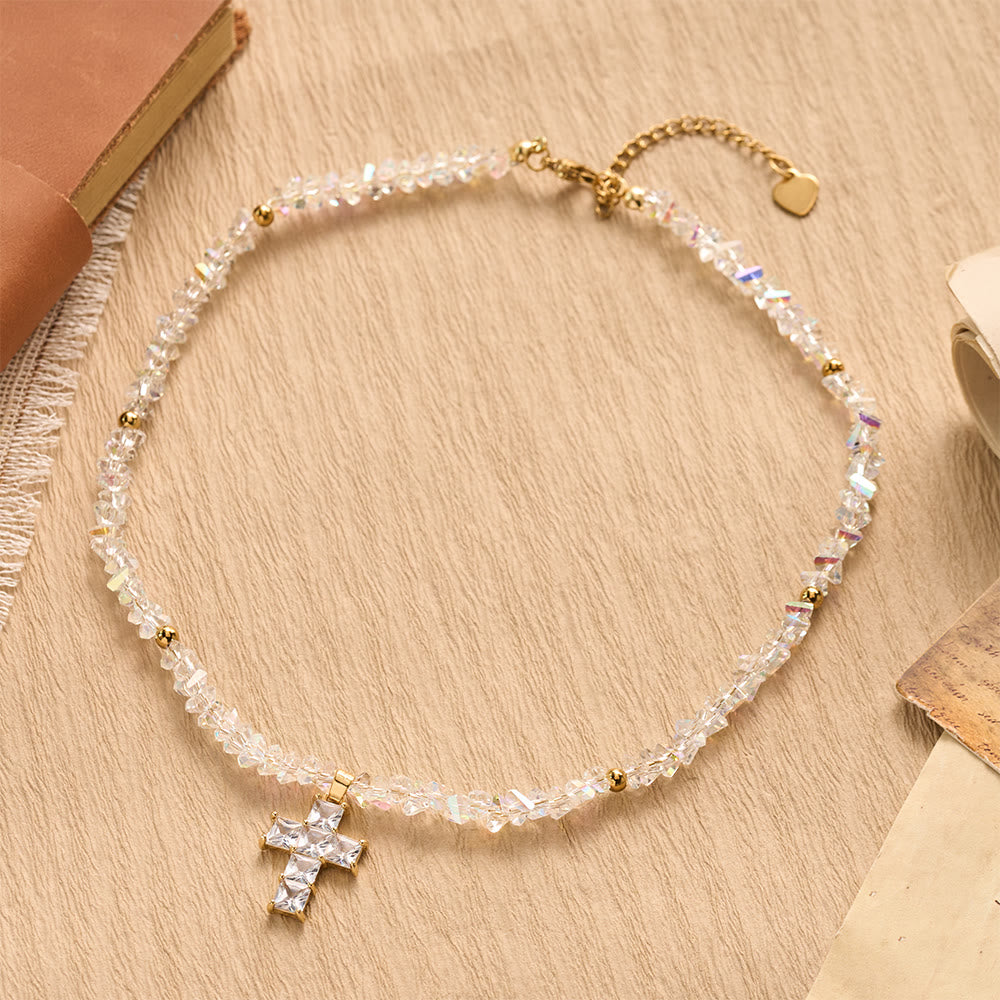 Christianartworkshop Bracciale con ciondolo a croce e perline di cristallo sfaccettate: emblema di una scintillante benedizione celeste. - image 18