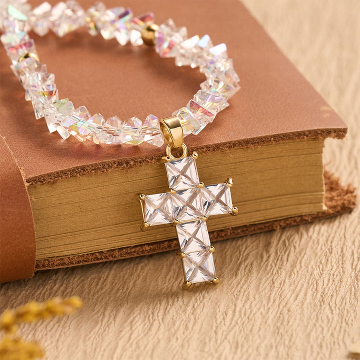 Christianartworkshop Bracciale con ciondolo a croce e perline di cristallo sfaccettate: emblema di una scintillante benedizione celeste. - image 20