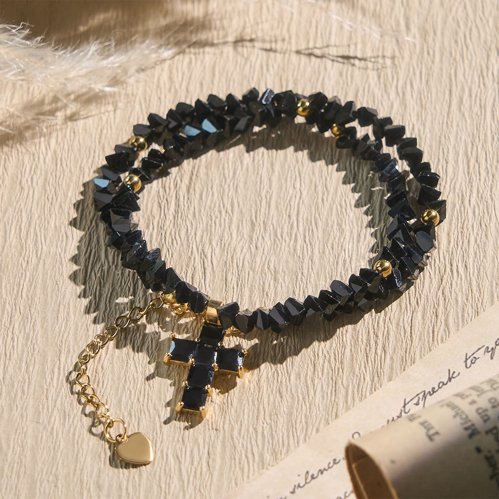 Christianartworkshop Bracciale con ciondolo a croce e perline di cristallo sfaccettate: emblema di una scintillante benedizione celeste. - Nero - image 10