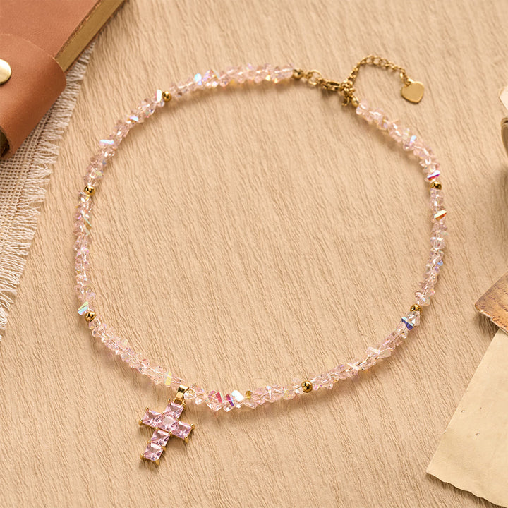 Christianartworkshop Bracciale con ciondolo a croce e perline di cristallo sfaccettate: emblema di una scintillante benedizione celeste. - image 7