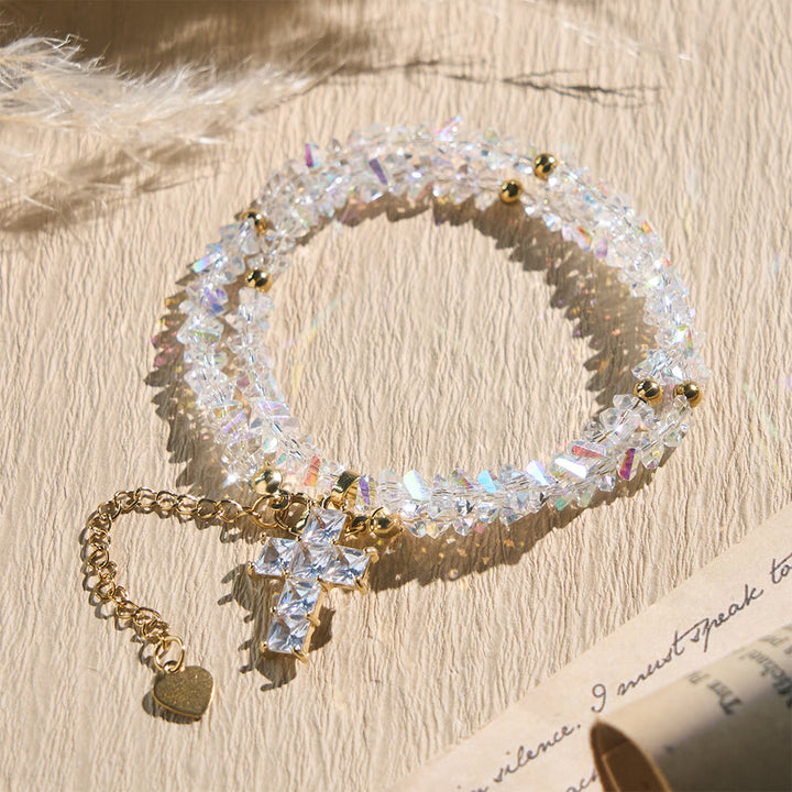 Christianartworkshop Bracciale con ciondolo a croce e perline di cristallo sfaccettate: emblema di una scintillante benedizione celeste. - Bianco - image 17
