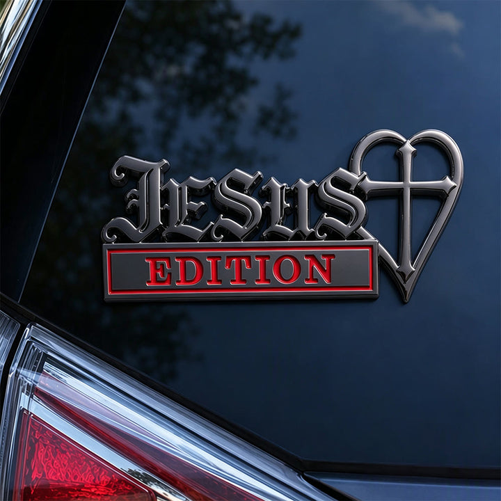 Christianartworkshop Adesivo 3D in metallo con croce a forma di cuore di Gesù per auto: emblema di ferma convinzione celeste - Nero Rosso - Set da 10 - image 6