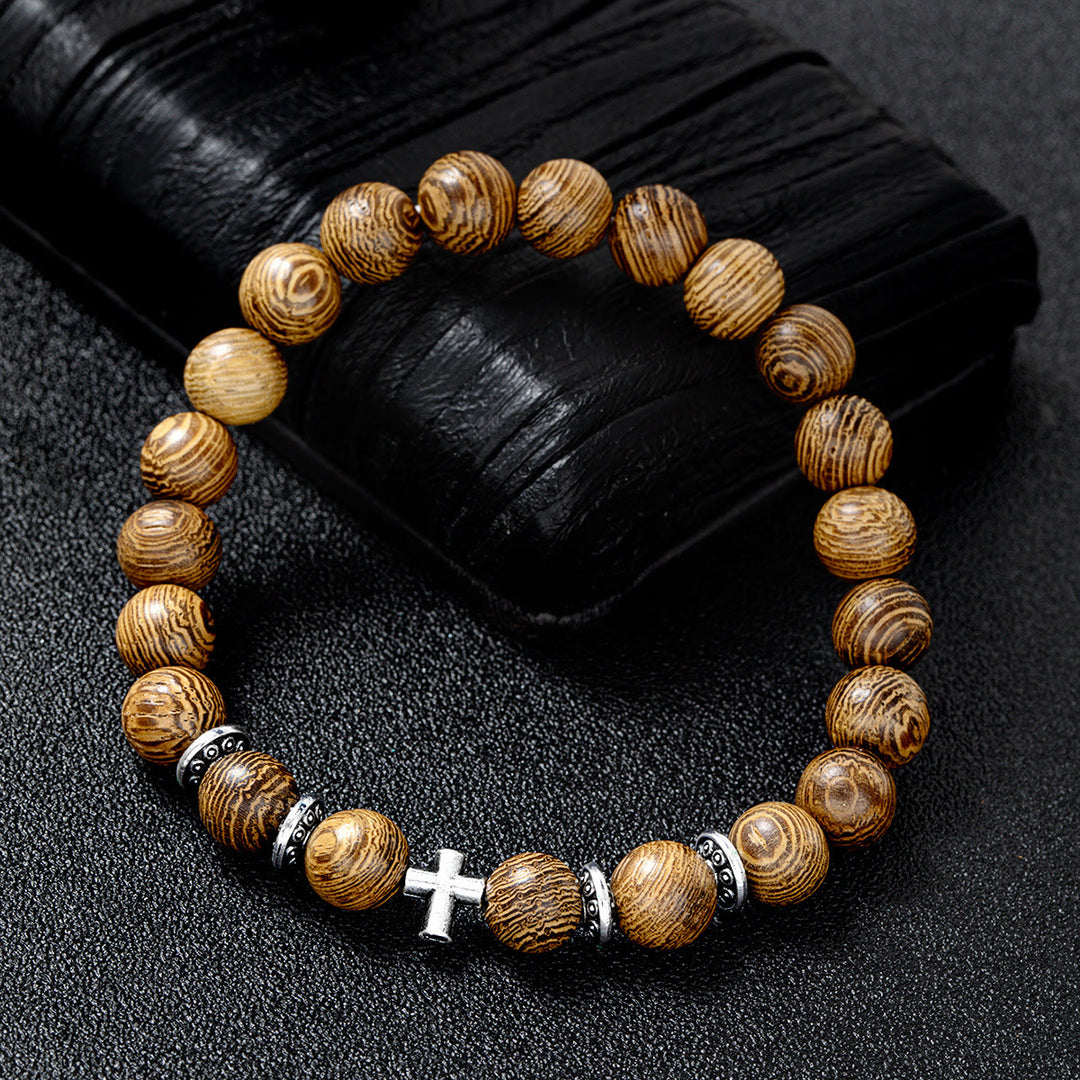 Christianartworkshop Bracciale elastico con croce e perline di legno naturale: emblema di un rifugio celeste stabile. - image 10
