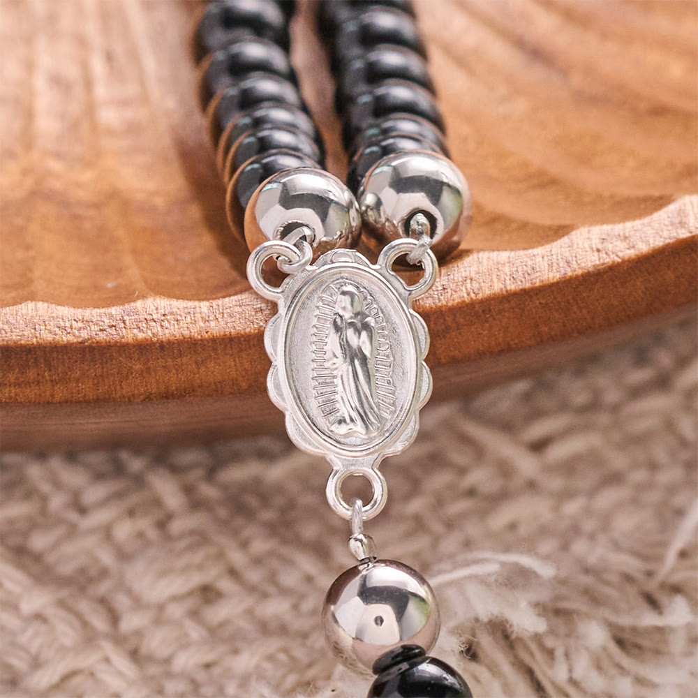 Christianartworkshop Bracciale avvolgente con perline rotonde, croce e medaglia sacra: emblema della pura misericordia celeste. - image 11