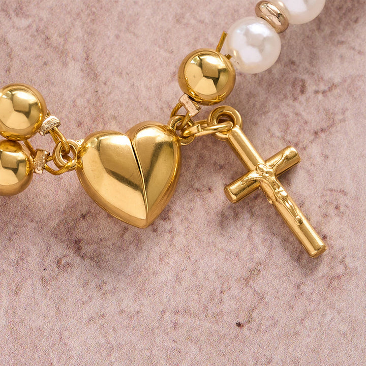 Christianartworkshop Bracciale avvolgente con perline rotonde, croce e medaglia sacra: emblema della pura misericordia celeste. - image 3