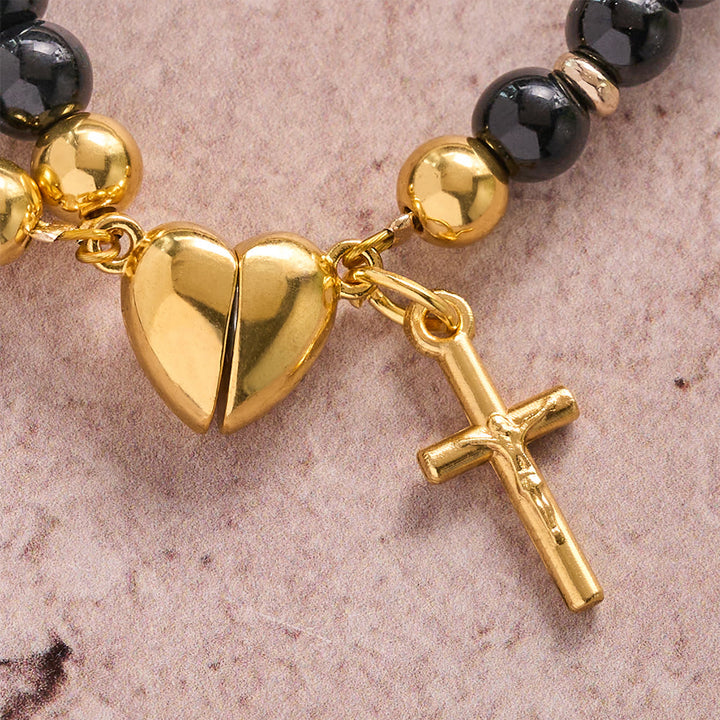 Christianartworkshop Bracciale avvolgente con perline rotonde, croce e medaglia sacra: emblema della pura misericordia celeste. - image 6
