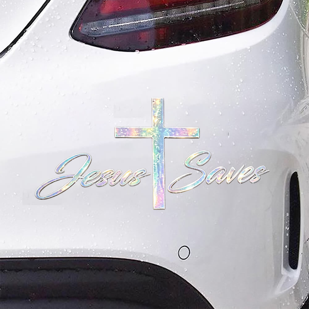 Christianartworkshop Adesivo olografico per auto con croce di Gesù che salva: emblema della radiosa redenzione celeste. - image 2