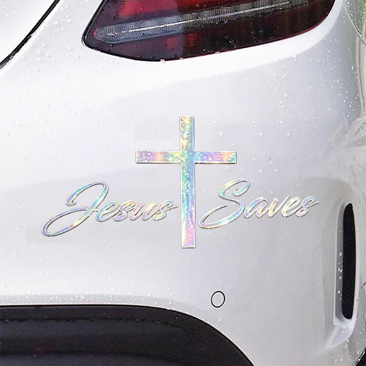 Christianartworkshop Adesivo olografico per auto con croce di Gesù che salva: emblema della radiosa redenzione celeste. - image 2