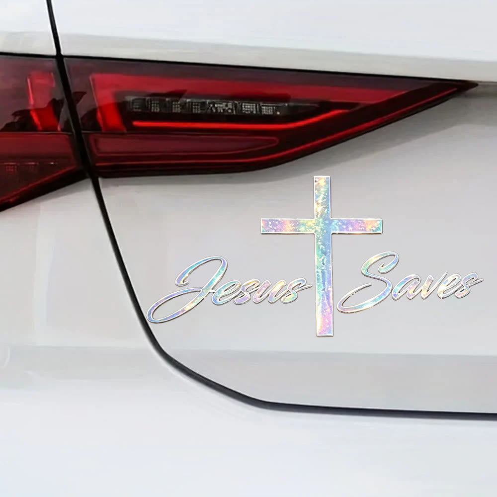 Christianartworkshop Adesivo olografico per auto con croce di Gesù che salva: emblema della radiosa redenzione celeste. - image 1
