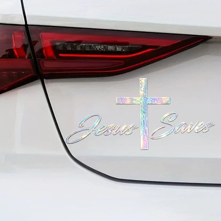 Christianartworkshop Adesivo olografico per auto con croce di Gesù che salva: emblema della radiosa redenzione celeste. - image 1