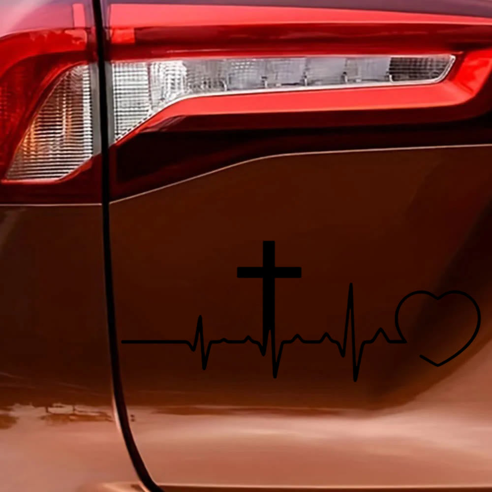 Christianartworkshop Adesivo per auto con linea ECG, croce e cuore: emblema di un amore celeste che dura tutta la vita. - image 6
