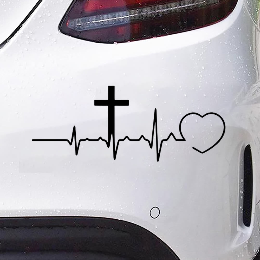 Christianartworkshop Adesivo per auto con linea ECG, croce e cuore: emblema di un amore celeste che dura tutta la vita. - image 4