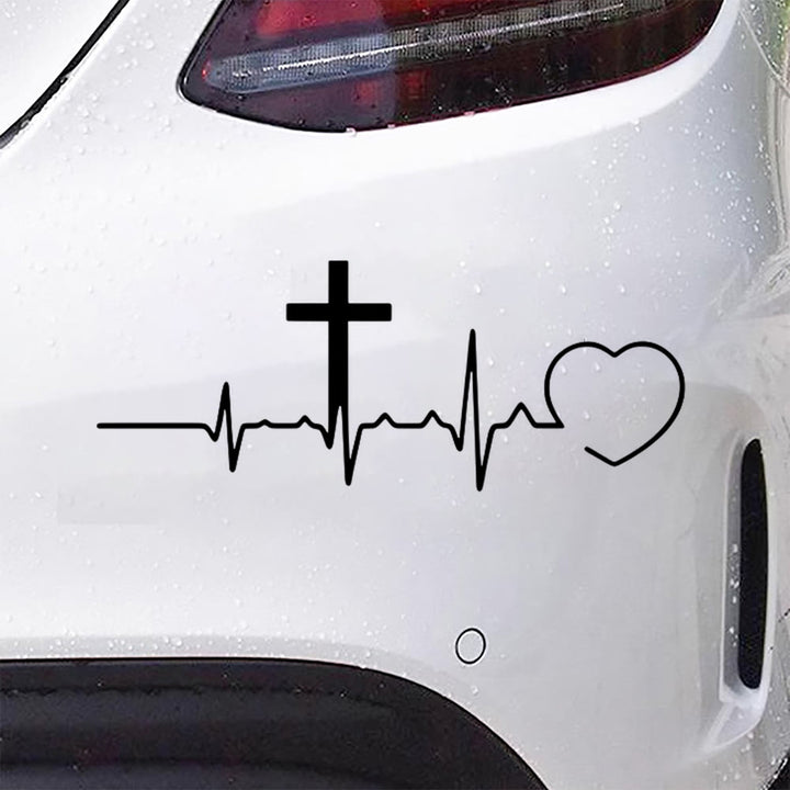 Christianartworkshop Adesivo per auto con linea ECG, croce e cuore: emblema di un amore celeste che dura tutta la vita. - image 4