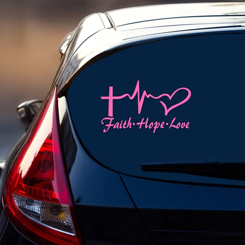 Christianartworkshop Adesivo per auto Lifeline Cross Heart Faith Hope Love: Emblema di completa benedizione celeste - Rosa - Set da 10 - image 0