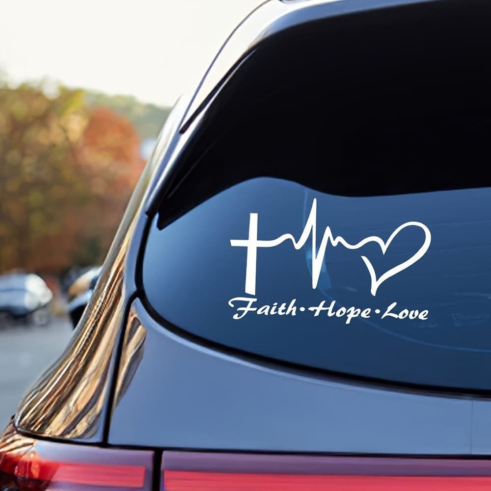Christianartworkshop Adesivo per auto Lifeline Cross Heart Faith Hope Love: Emblema di completa benedizione celeste - Bianco - Set da 10 - image 1
