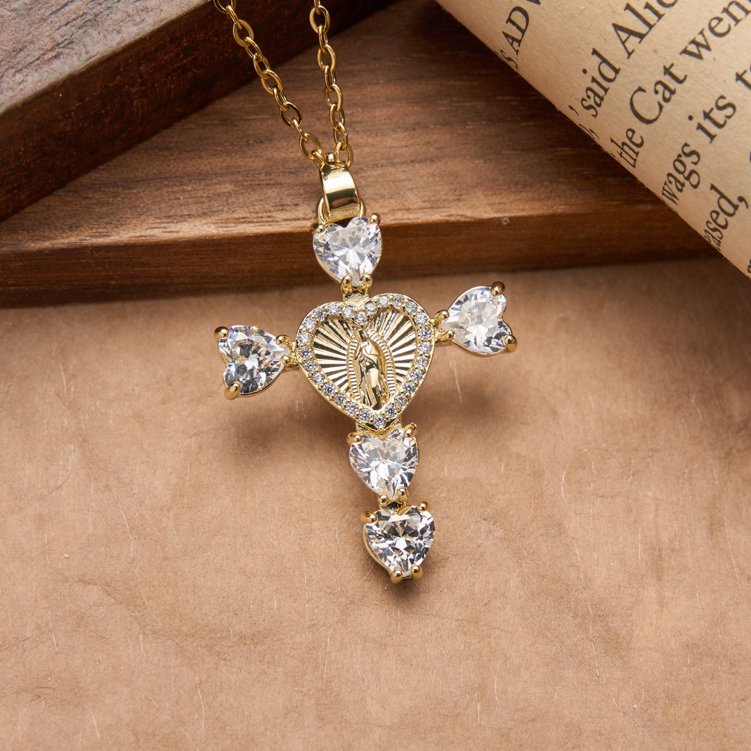 Christianartworkshop Collana con ciondolo a forma di croce della Vergine Maria con gemma a forma di cuore: emblema di tenera benedizione celeste. - Bianco - image 3