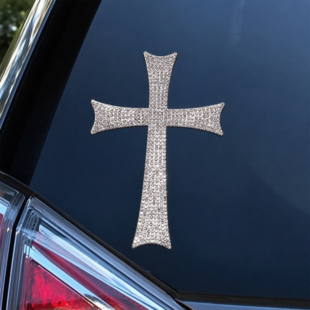 Christianartworkshop Adesivo per auto con croce tempestata di strass Bling: emblema di una solida protezione sulla strada celeste. - image 2