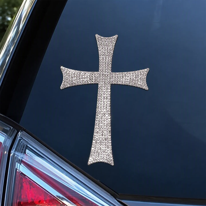 Christianartworkshop Adesivo per auto con croce tempestata di strass Bling: emblema di una solida protezione sulla strada celeste. - image 2