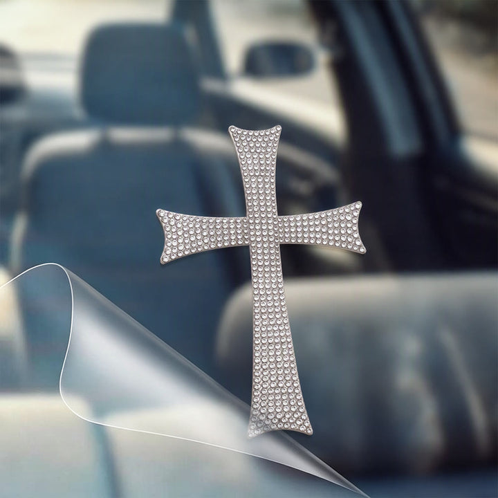 Christianartworkshop Adesivo per auto con croce tempestata di strass Bling: emblema di una solida protezione sulla strada celeste. - image 0