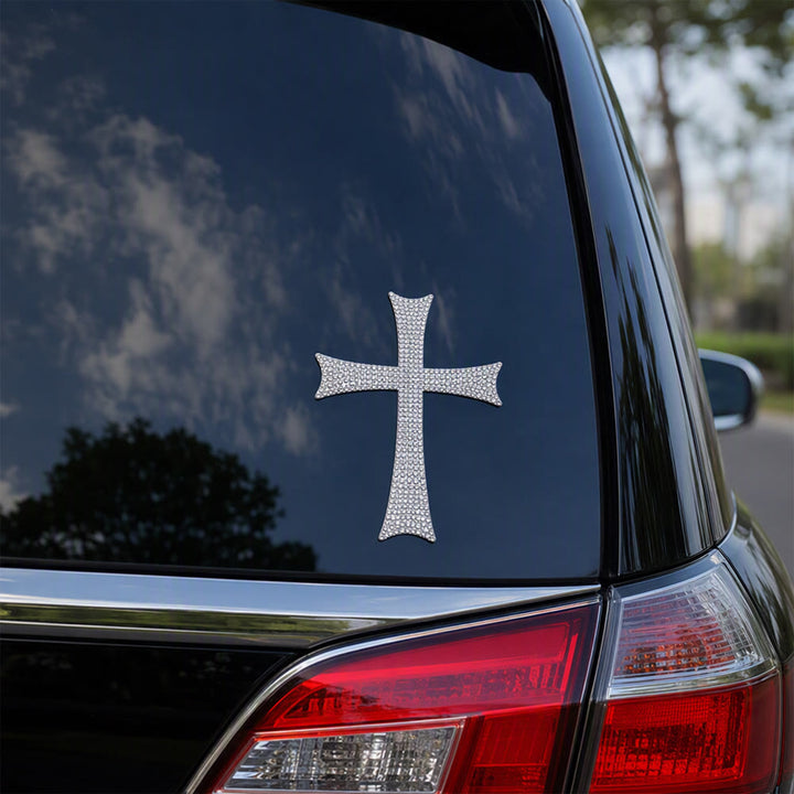 Christianartworkshop Adesivo per auto con croce tempestata di strass Bling: emblema di una solida protezione sulla strada celeste. - image 3