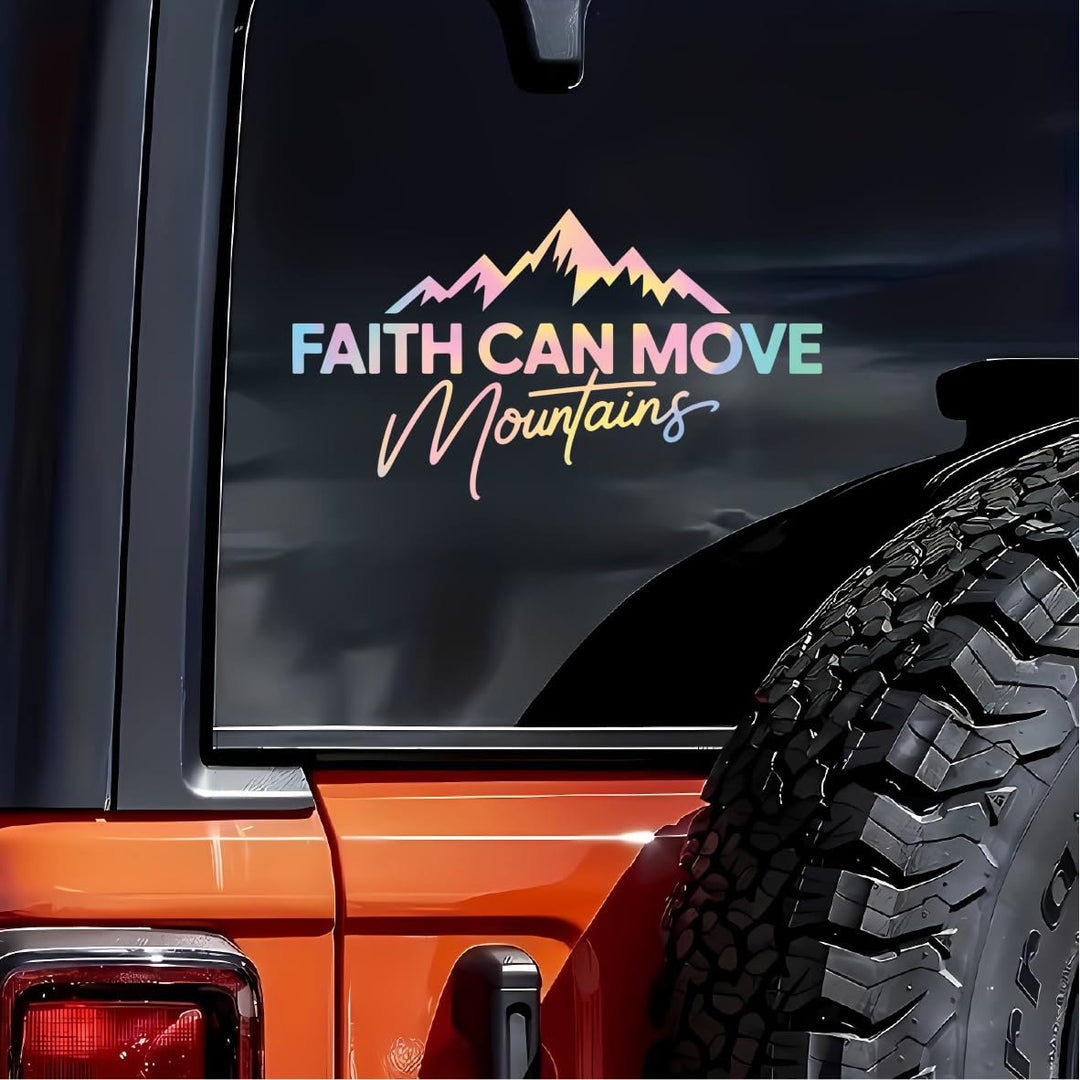 Christianartworkshop Adesivo olografico per auto con citazione sulla fede e la montagna: emblema di incrollabile coraggio celeste. - Set da 10 - image 0