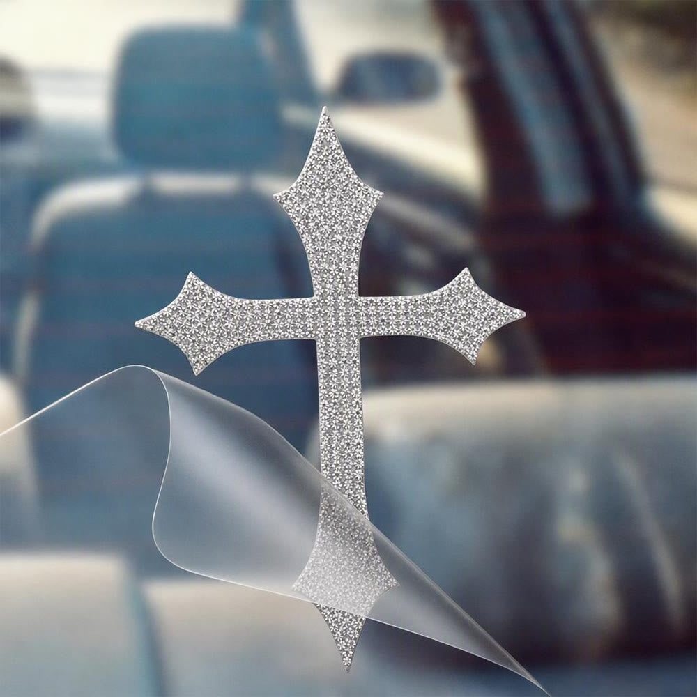 Christianartworkshop Adesivo per auto con croce gotica a punte e glitter: emblema di ferma protezione celeste. - image 1