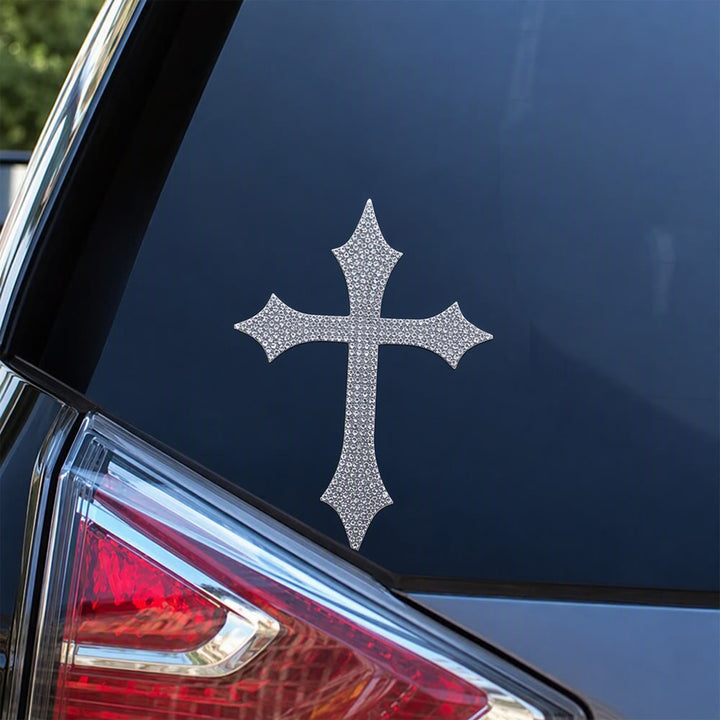 Christianartworkshop Adesivo per auto con croce gotica a punte e glitter: emblema di ferma protezione celeste. - image 2