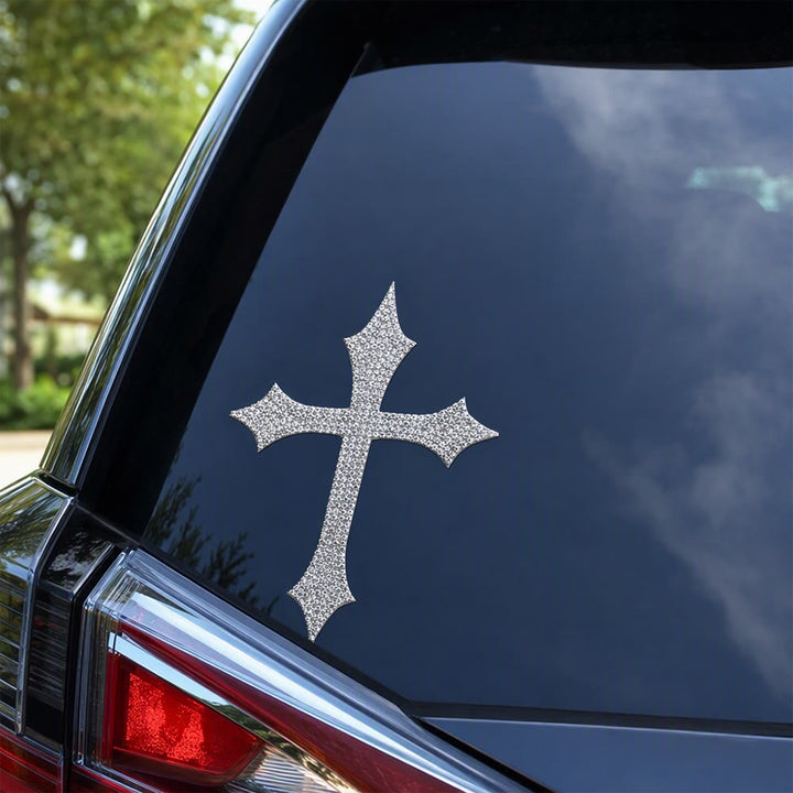 Christianartworkshop Adesivo per auto con croce gotica a punte e glitter: emblema di ferma protezione celeste. - image 3