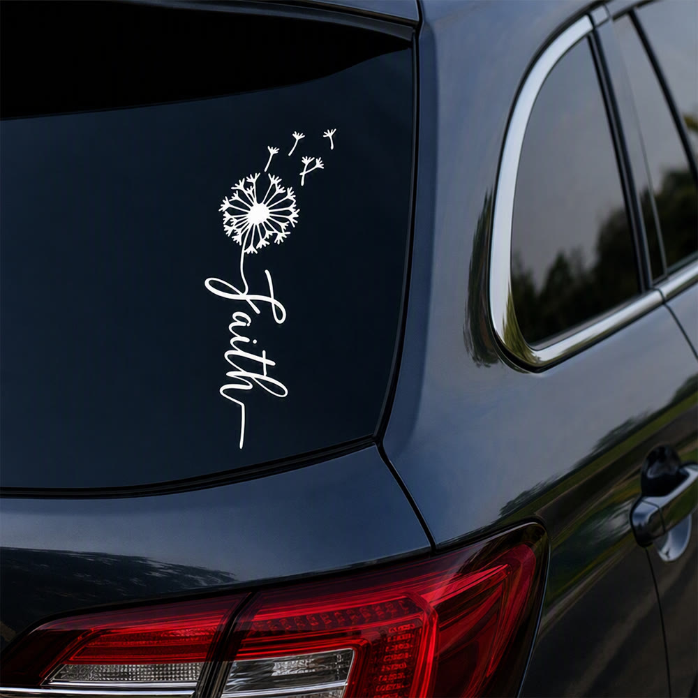 Christianartworkshop Adesivo per auto con scritta in corsivo "Fede" e dente di leone: emblema di dolce speranza celeste. - image 1