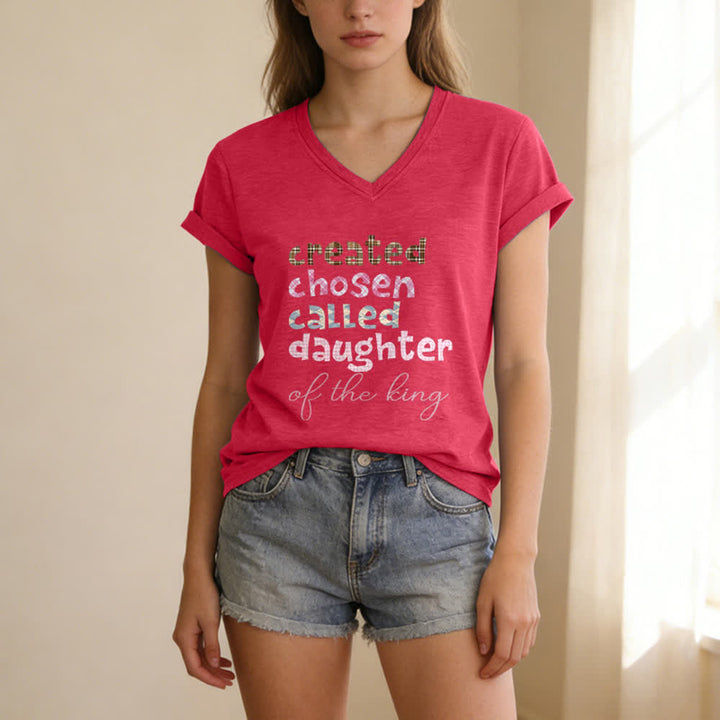 Christianartworkshop T-shirt da donna con scollo a V color grigio antracite con grafica Chosen Daughter - image 23