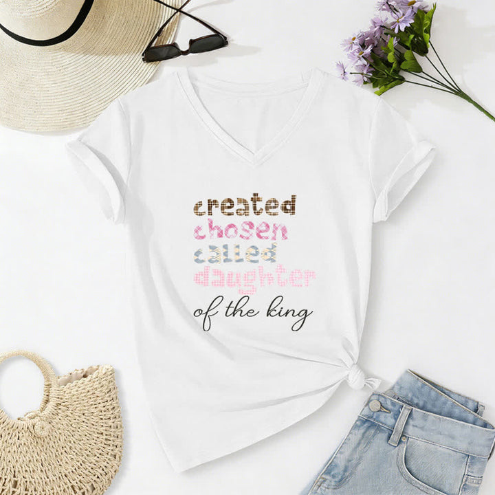 Christianartworkshop T-shirt da donna con scollo a V color grigio antracite con grafica Chosen Daughter - Bianco - 2XL - image 2