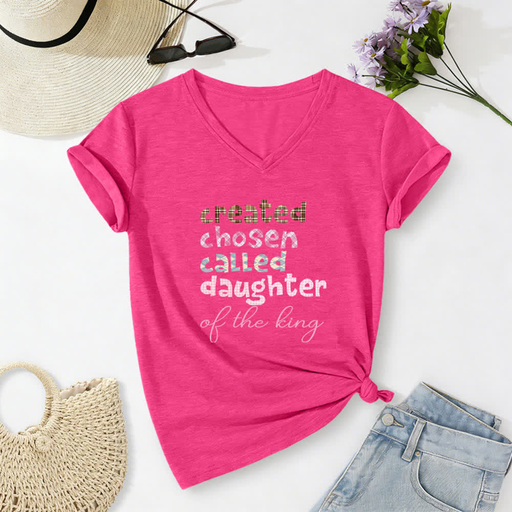 Christianartworkshop T-shirt da donna con scollo a V color grigio antracite con grafica Chosen Daughter - Rosa - 2XL - image 16