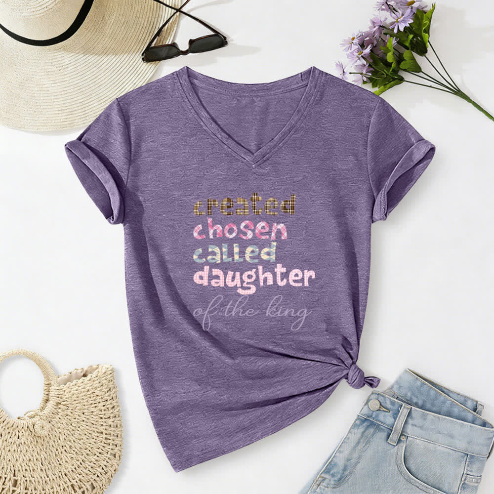 Christianartworkshop T-shirt da donna con scollo a V color grigio antracite con grafica Chosen Daughter - Viola - 2XL - image 4
