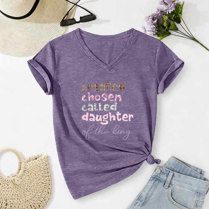Christianartworkshop T-shirt da donna con scollo a V color grigio antracite con grafica Chosen Daughter - Viola - 2XL - image 4