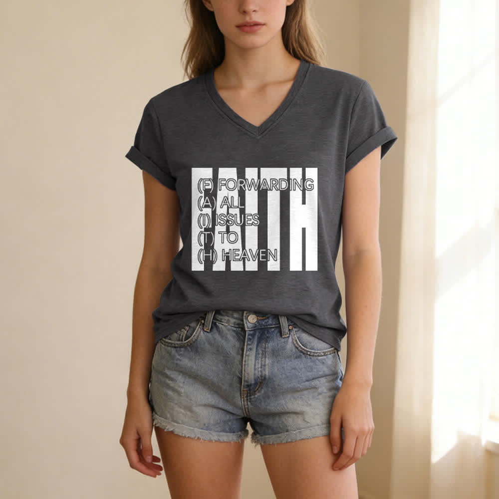 Christianartworkshop Maglietta da donna con scollo a V e maniche arrotolate con stampa Faith Block Print - image 11