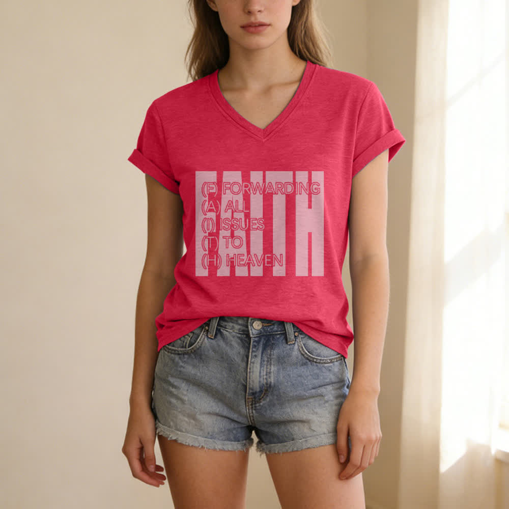 Christianartworkshop Maglietta da donna con scollo a V e maniche arrotolate con stampa Faith Block Print - image 19