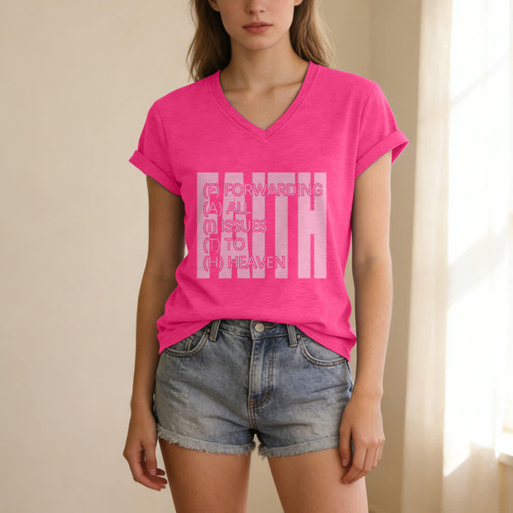 Christianartworkshop Maglietta da donna con scollo a V e maniche arrotolate con stampa Faith Block Print - image 21